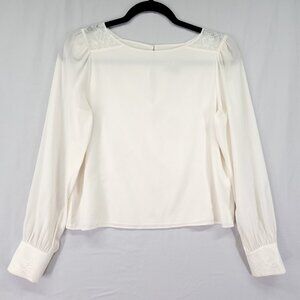 Alice And Olivia Silk Blouse Size Small Ivory With Lace Trim Long Sleeve Lux
